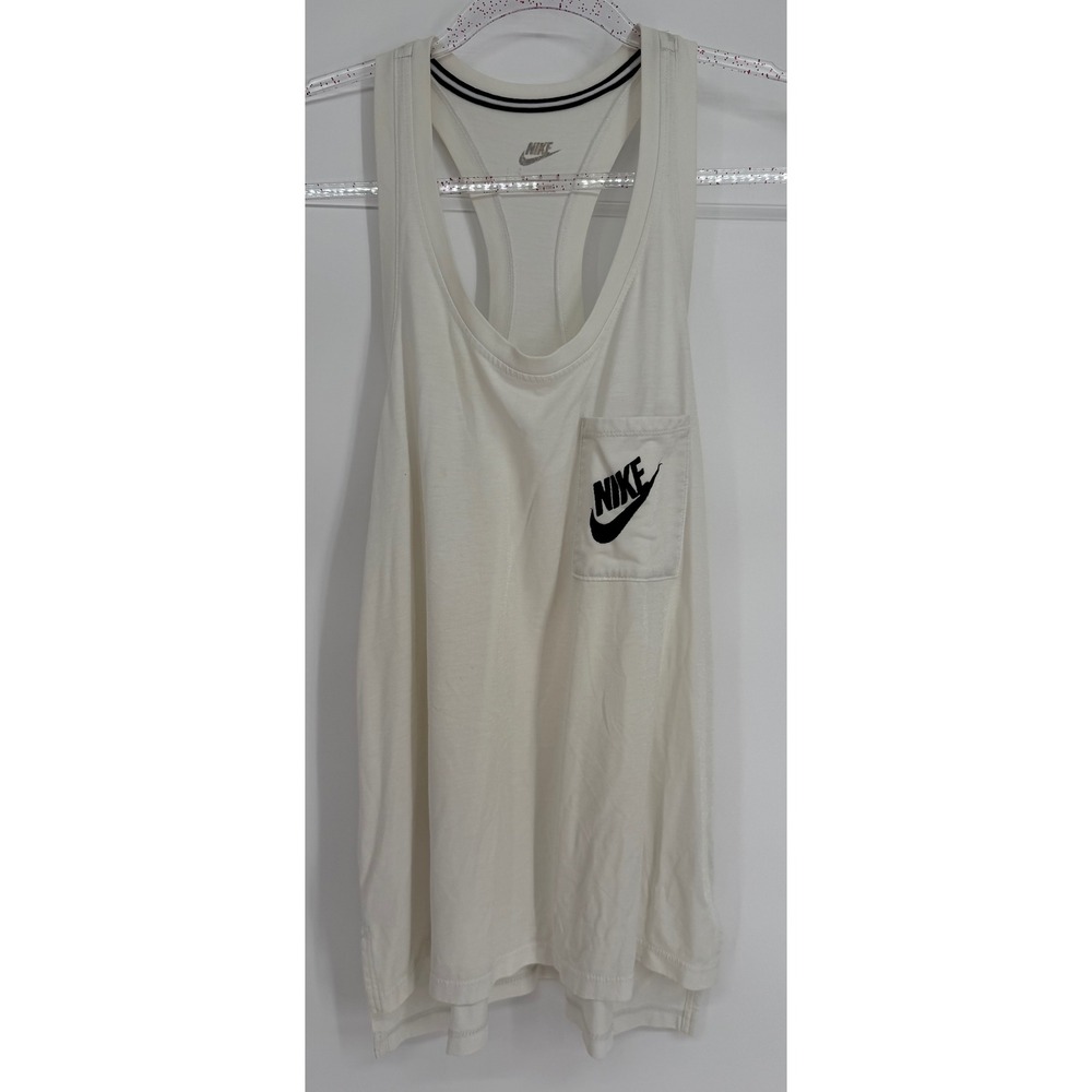 Nike Womens Racerback Tank Top Sail Off White Pocket Logo Scoop Neck‎ Sz M
